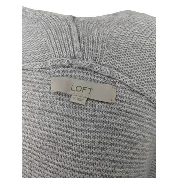 Loft Gray Medium Open Front Long Sleeve Cardigan Knit Sweater Double Pockets - Picture 7 of 8